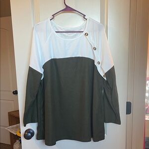 SHEIN White and Brown Button Detail Blouse